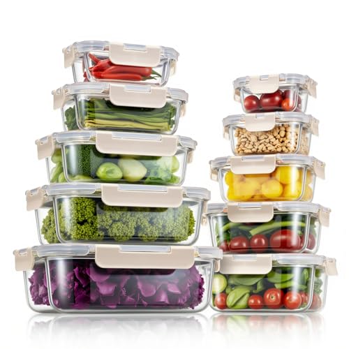 Fenger Vorratsbehälterset aus Glas, Glas-Frischhaltedosen,Aufbewahrungsbehälter für Küche und Restaurant mit Premium-Kunststoffdeckeln - luftdicht auslaufsicher Wiederverwendbar BPA-frei Cremeweiß