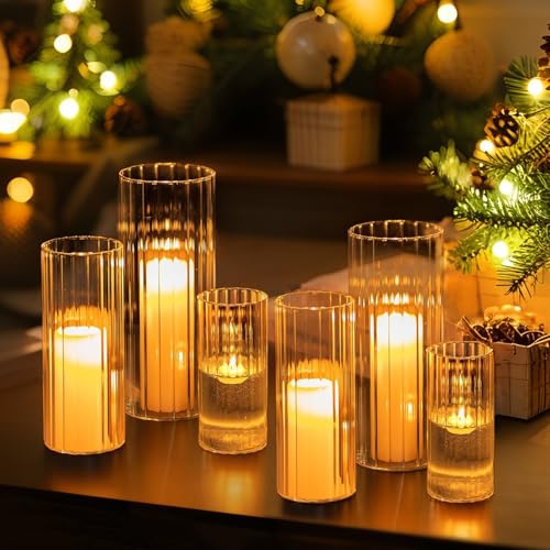 Hewory Glass Cylinder Ribbed Vases Set of 6, Tall...