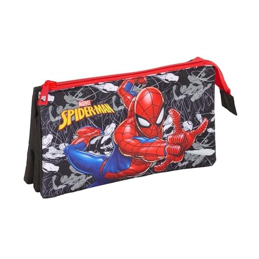SPIDER-MAN - Portatodo Triple, Estuche Infantil, Estuche Niño, Ideal para Niños en Edad Escolar, Cómodo y Versátil, Calidad y Resistencia, 22x3x12 cm
