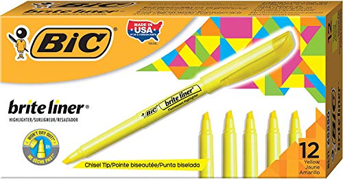 BIC Brite Liner Highlighter, Chisel Tip, Yellow, 12-Count - New Version