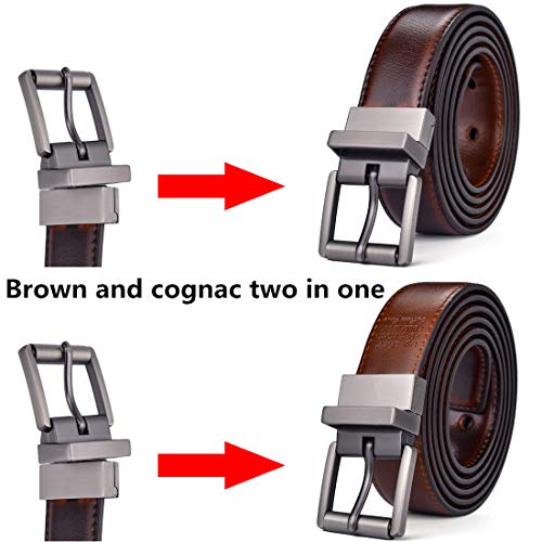 Image of Beltox Men's Belt Dress Casual Reversible Leather 1.1 inch w Roller Buckle Rotated
