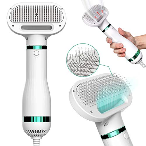 Adorrie Pet Hair Dryer Grooming Brush, Pet Blow Dryer with Self Cleaning Slicker Brush, 2-in-1 Home Grooming Brush with Temperature Adjustable Blow Dryer for Dogs and Cats