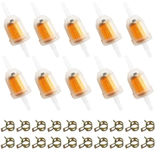 Strongthium 1/4' 5/16' Inline Fuel Filters with Magnet for Briggs & Stratton John Deere Kawasaki Kohler Lawn Mowers Small Tractors Garden Tillers Go Garts & Clamps x20