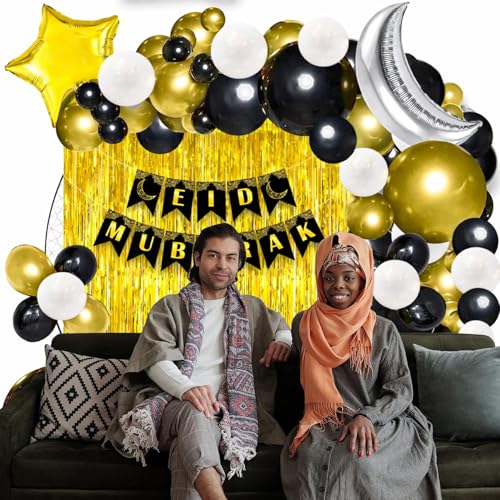 Image of Rozi Decoration Eid Mubarak Decoration Backdrop for Home, Office, Shop Eid Mubarak Banner Decoration Items, Eid Decoration Items for Home Decor Pack of 66 Pcs