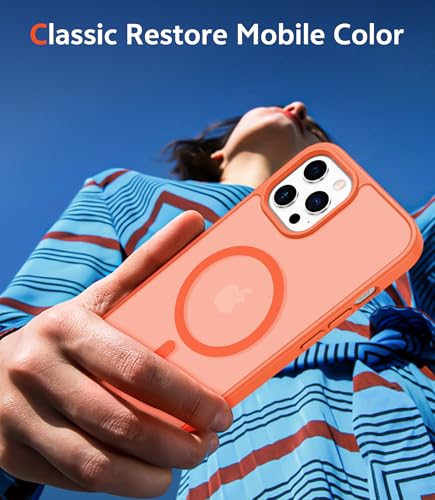 Image of FNTCASE for iPhone 12 Pro-Max Case: Matte Magnetic Phone Cases Compatible with Magsafe Slim Anti Yellowing Military Grade Drop Protection Rugged Protective Translucent Cell Phone Cover (C-Orange)