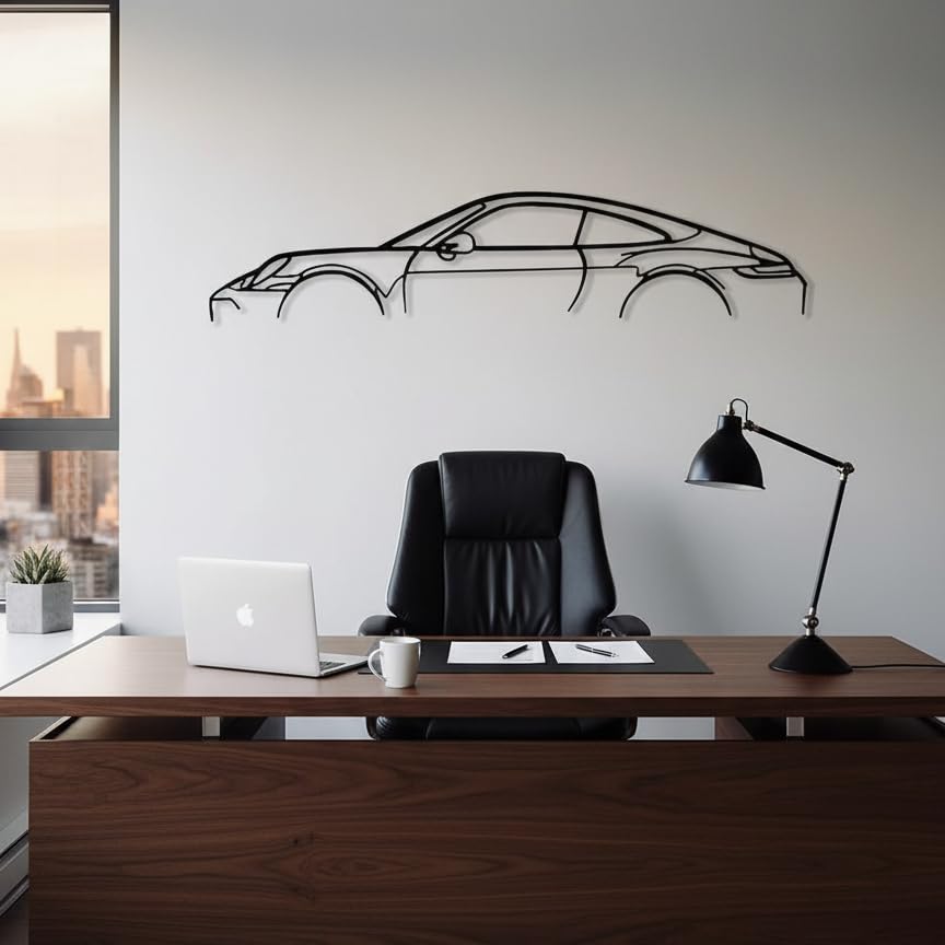 Image of Herrlich Homes Porshhee 911 Car Metal Wall Art | Metal | Easy to Hang | Car lover Gift | Classic Silhouette Metal Wall Decor | 70 cm
