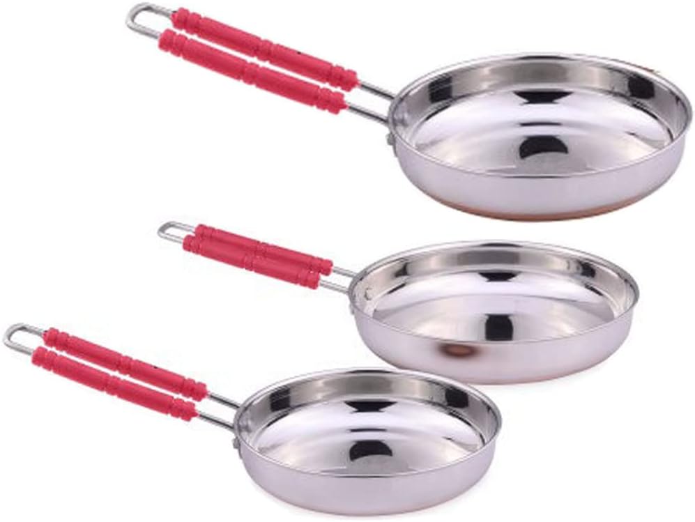 Neervika Copper Bottom Orange Wire Handle Fry Pan - Size 12 No. with Induction Base Fry Pan-Size 10, 11 No. "Stainless Steel".
