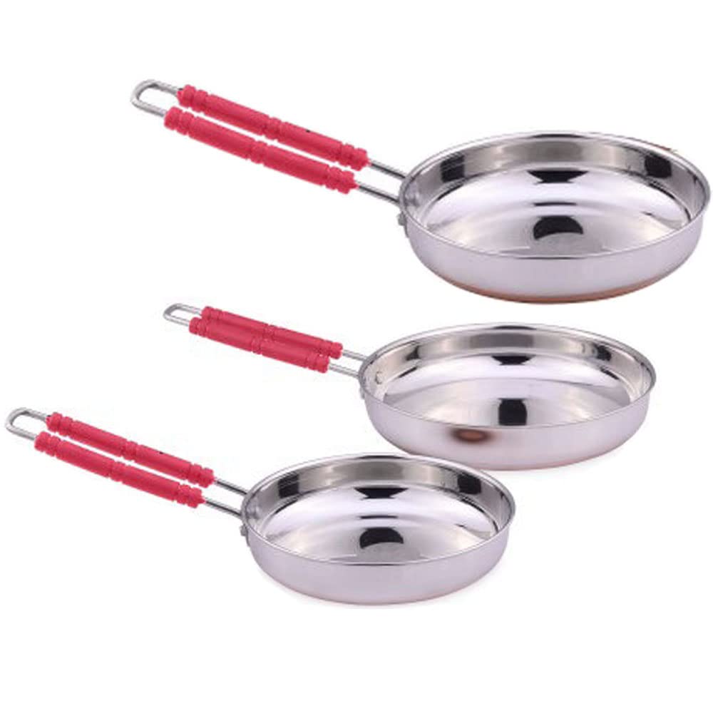 Neervika Copper Bottom Orange Wire Handle Fry Pan - Size 12 No. with Induction Base Fry Pan-Size 10, 11 No. "Stainless Steel".