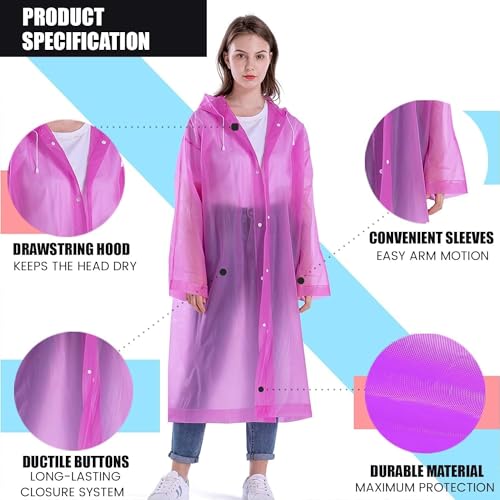 Image of EVA Raincoat Transparent Reusable Water Resistant Rainsuit with Hood for Women Men 1Pc