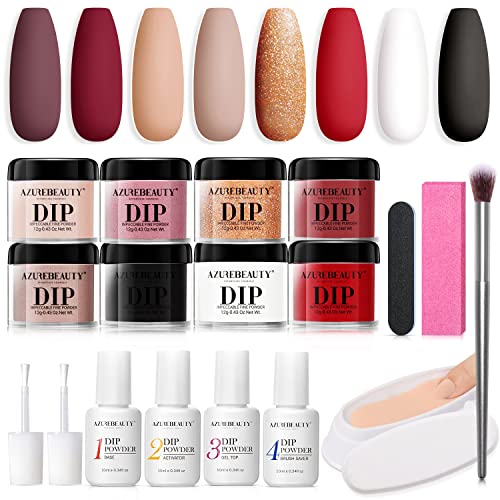 Dip Powder Manicure Kit - Azurebeauty 8 Colors Nude Red White Neutral Dip Powder System, Essential Liquid And Recycling Tray With Base Oil And Top Coating Activator For French Nail Diy Salon Professional Series "Values Conflict If You Operate Asin" B09H5Str9P #TOP28