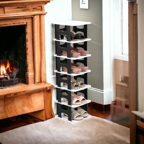 JEYANG1 Pcs of 7 Tier Shoe Rack, Shoe Racks for Closet, Free-Combination Narrow Shoe Storage Organizer for Bedroom & Entryway, Space Saver Stackable Shoe Shelf, (1 Pcs of 7 Tier (Black))