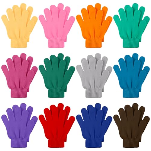 Image of Cooraby 12 Pairs Kid's Winter Magic Gloves Children Stretchy Warm Magic Gloves Boys or Girls Knit Gloves for 6-12 Years