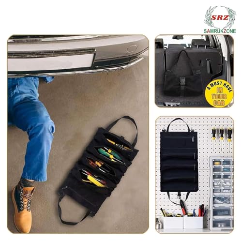Image of SRZ Tool Kit Storage Organiser for Home & Car Tool Bag Gardening Tools, Electrical Tool, Utility Tool Bag, Car Tool Kit (5 Zipper Pockets, ONLY BAG NO TOOLS - NEW IMPROVED) (BLACK FBA)
