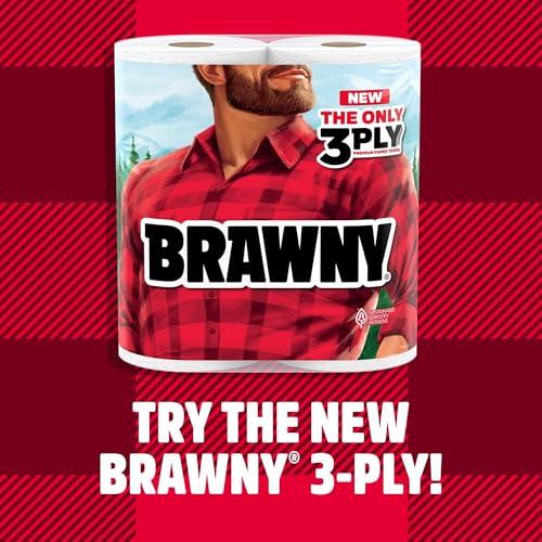 brawny tear-a-square paper towels 6 double rolls  12 regular rolls 3 sheet sizes quarter half full strength for all messes cleanups and meal prep
