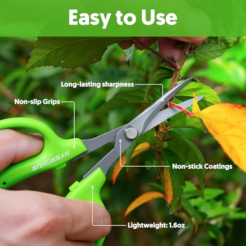 Image of Garden Scissors, 2PCS 6in Pruning Shears Snips Non-stick Coated Sharp Steel Blades - Gardening Tools Garden Shears for Plants Herb Flowers in Grow Tent and Hydroponics