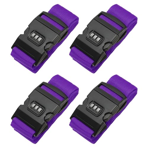 Image of PATIKIL Luggage Straps, 4 Pack Suitcase Straps Adjustable Luggage Belts Strap with Combination Lock for Luggage Suitcases Travel, Purple