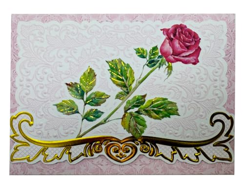 Image of Poster Foundry Set of 3 - Red Rose Stem Boxed Note Cards by Carol Wilson. 10 embossed 4x5 Die-Cut Notecards and Matching Envelopes in Decorative Gift Box with Magnetic Flap. NCP2229