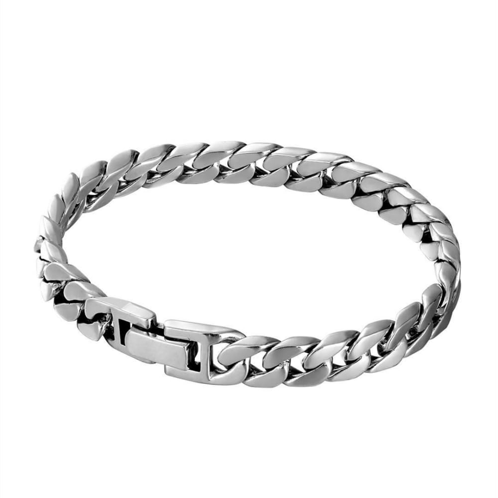 Pulsera de cadena de eslabones cubanos planos de plata de ley 925 para hombre, 8 mm, 10 mm, 12 mm, ancho 18 cm, 20 cm, 22 cm de largo