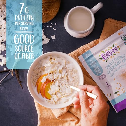 Image of Oatsome Vanilla Coconut Overnight Oats with Flax and Chia, Gluten-Free Organic Oatmeal with 7g of Protein, 7.8oz Bag (Pack of 2)