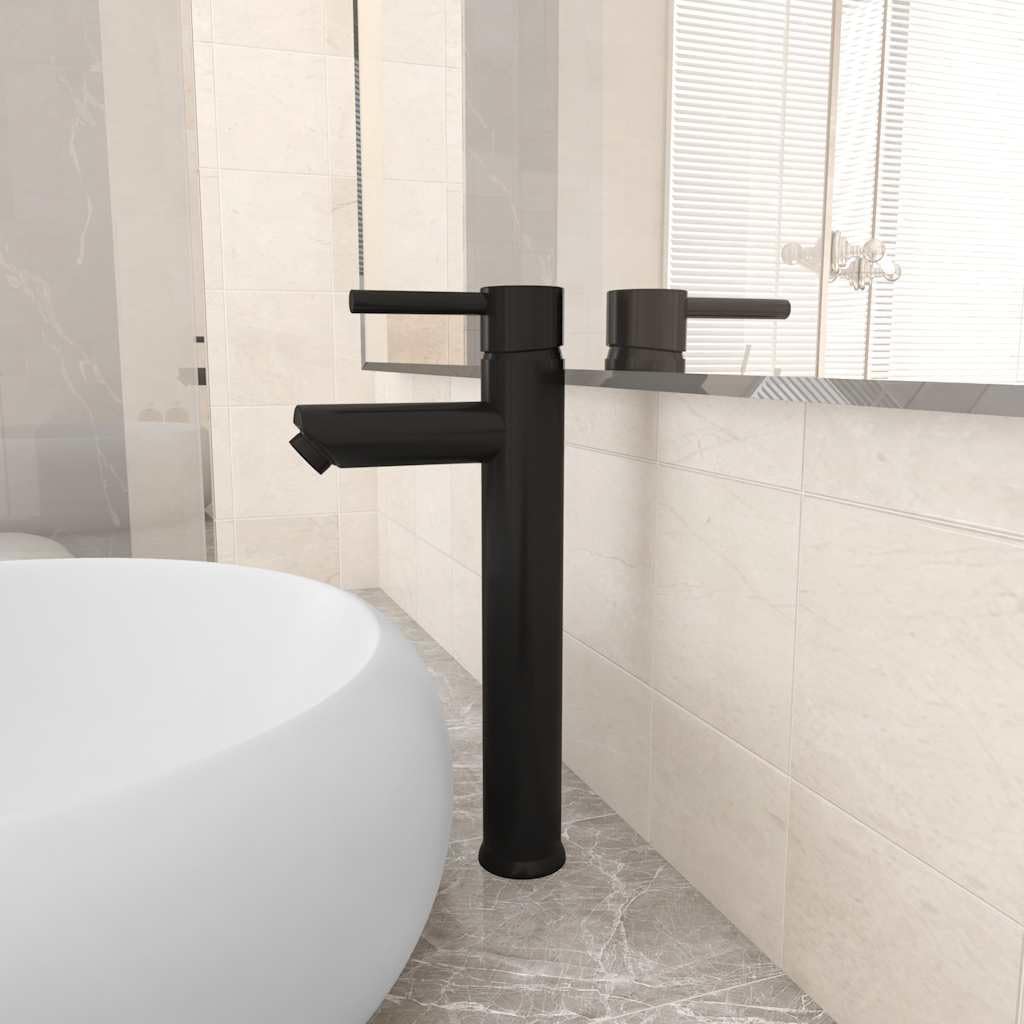 Badezimmer Mischbatterie Schwarz 12x30 cm Einhebelarmatur für Waschbecken mit langlebiger Keramikkartusche, geeignet für Bad und Küche, einfache Montage, modernes Design, Robustes Messing