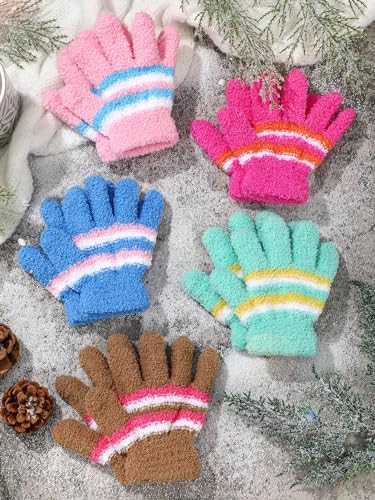 Image of SATINIOR 5 Pairs Kids Gloves Full Fingers Knitted Warm Gloves Winter Mittens for Little Boys and Girls Daily Supplies