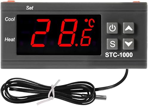 Dorhea STC-1000 10A DC 12V Digital LED Temperature Controller Cooling Heating Centigrade Thermostat 2 Relays LED Output with NTC Sensor Probe12V