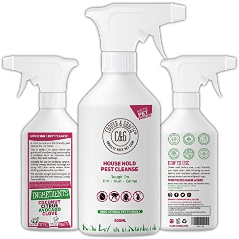 C&G Pets | HOUSE HOLD PEST CLEANSE 500ML | ELIMINATES FLEA BEDBUG MITE | 100% NATURAL & SAFE FOR ENVIRONMENT | PET & CHILDREN FRIENDLY | LONG-LASTING SPRAY | TOUGH ON DIRT DUST GRIME (500ML)