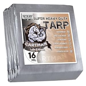 CARTMAN Finished Size 12×20 Feet Extra Thick 16 Mil Ultra Heavy Duty Poly Tarp, Multipurpose Protective Cover, UV Resistant, Waterproof Poly Tarpaulin with Reinforced Edges