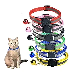 RvPaws Reflective Cat Collar - 10 MM Adjustable Nylon Cat Safety Collars with Bell for Small Dogs, Puppies and Cat - Color As Per Availability - 1 Pcs in Pack