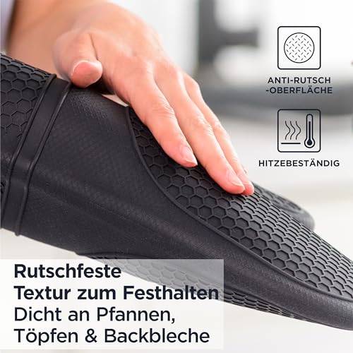 Deiss PRO Hitze- und schmutzabweisendes Silikon-Ofenhandschuh-Set, weiche, baumwollgefütterte Grillhandschuhe, wasserdicht, extra Lange, Flexible, Dicke Küchenhandschuhe zum Kochen