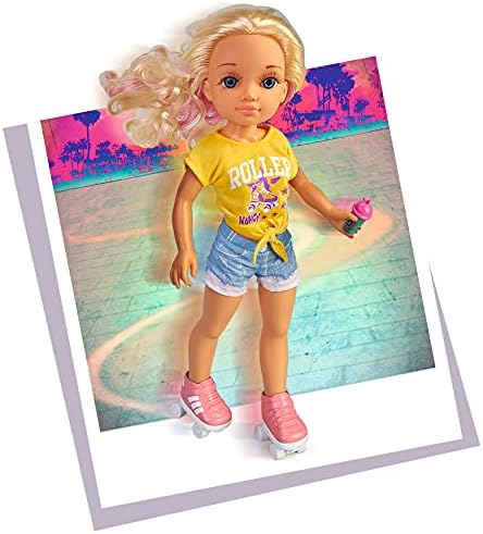 Nancy - A Day in California, 42 cm Blonde Doll with Sports Car and Roller Skates, for Girls and Boys from 3 Years (Famosa 700015788)
