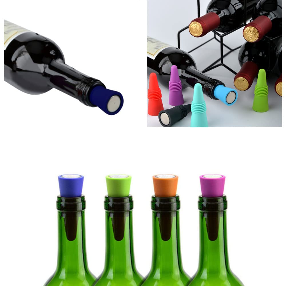 Tappi Per Bottiglie Di Vino In Silicone - 10 Pezzi Riutilizzabili, Multicolore - Foto 8