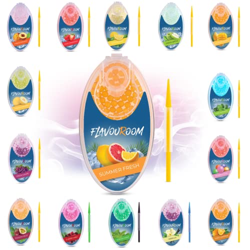 Flavouroom - Premium Kapseln 100er Set | DIY passion fruit Aroma-Filter für unvergesslichen Flavour | inkl. Aufbewahrungsbox für die aromatischen Click Kugeln (Summer Fresh)