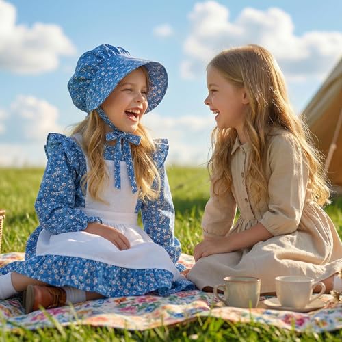 Disfraz infantil de pionera floral con delantal y gorro miniatura 5