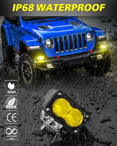 Image of Yellow LED Pods 2Pcs 3 inch 40W CREE LED Low Beam Yellow Fog Lights | Small Off Road Driving Combo Light Pods Ditch Backup Chase Light Bars for Trucks Trailer Pickup Motorcycle UTV ATV SUV