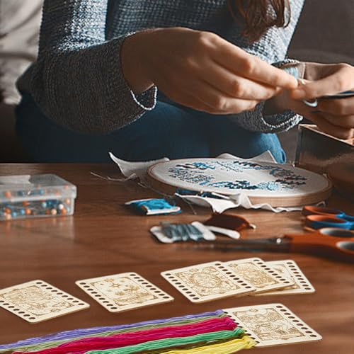 Image of ORIGACH 6 Set Tarot Embroidery Thread Organizer Cards, Wooden Embroidery Floss Storage Holders with 18 Positions Needlework Thread Holder for DIY Sewing Storage Thread, 12x9 cm