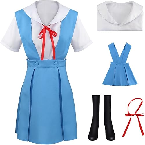 Disfraz de anime Ayanami Rei Cosplay uniforme falda Asuka langley Cosplay azul escuela JK Halloween traje