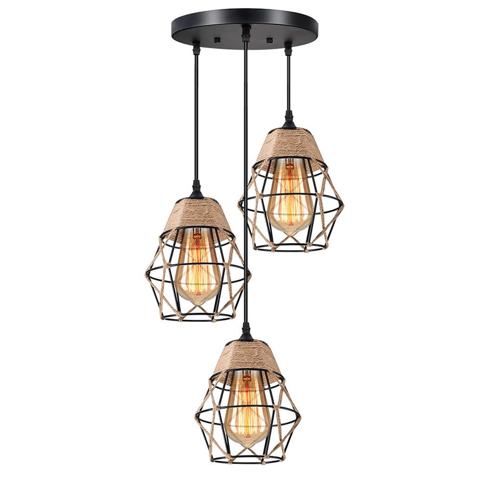 Lampy wiszące do sypialni 3-Light Fixtures Farmhouse Wiszące oświetlenie wiszące Industrial Vintage Wiszące światło Czarna metalowa klatka wisząca do kuchni Wyspa Jadalnia