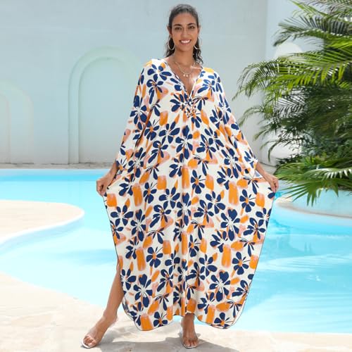 Image of IMAGEKOPE Women's Plus Size Animal Print V-Neck Batwing Kaftan Beach Dress Bathing Suit Cover-Up Loungewear