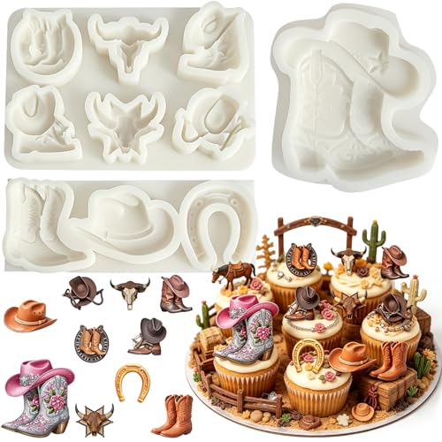 IKOJING 3Pcs Western Cowboy Silicone Fondant for Candy Cake Decorating