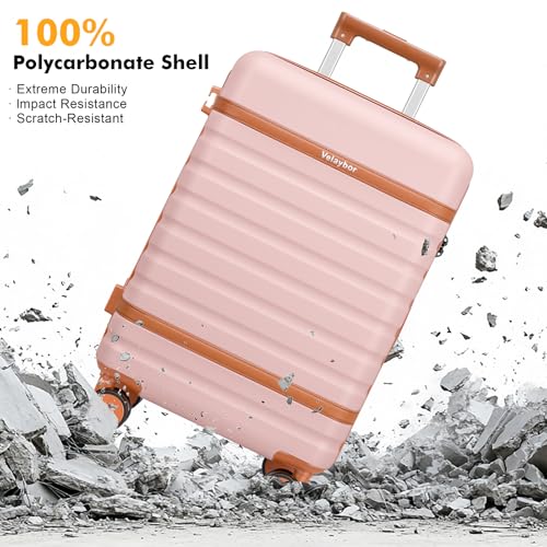 Image of Luggage Sets 3 Piece with Spinner Wheels, Lightweight PC Hardside Suitcase with TSA Lock & YKK Zippers, 20 Inch Carry On Luggage with Travel Bag for Men and Women, Pink