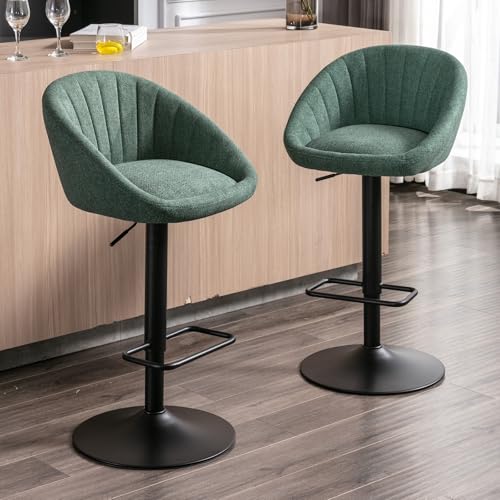 Ya-Home Tabourets de Bar Moderne Lot de 2 Chaise Bar Tissu Réglable en Hauteur, Chaise Haute Cuisine Confortable, Vert