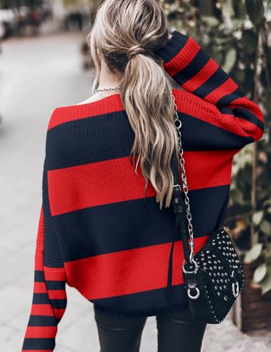 Image of Ugerlov Women's Oversized Sweaters Batwing Sleeve Mock Neck Jumper Tops Chunky Knit Pullover Sweater