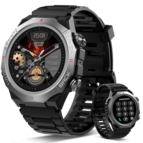 Militär Smartwatch Herren Damen, Smart Watch mitTelefonfunktion 1,39" Touchscreen, Herzfrequenzmonitor Schlafmonitor IP68 Wasserdicht Sportuhr, 110+ Sportmodi Fitnessuhr für iOS Android, Schwarz