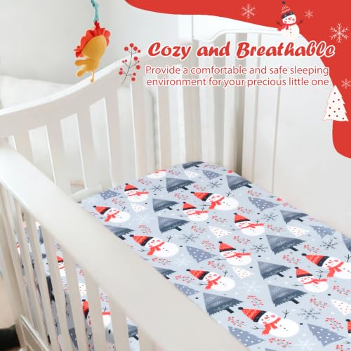 Image of JISEN Christmas Fitted Crib Sheets for Boys Girls 52x28 Inch Snowman Grey
