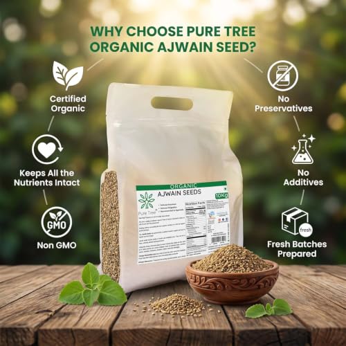 Image of Pure Tree Certified Organic Carom Seeds | 10 Kg / 10000 g | Ajwain Seeds | Omam | Vamu | Ajowan | Ayamodakam Seeds Rich In Antioxidants