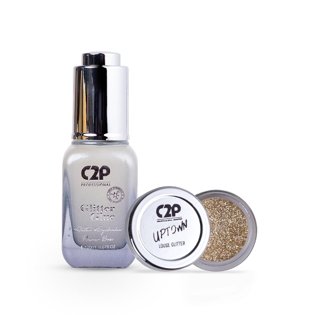 C2P Pro Sparkle Duo Glitter and Glue Kit for Eyeshadow Eye Body Makeup | Waterproof Quick-Drying Shimmer Look | Long Lasting Festival Cosmetic Glitter Set (Decent Diamond 16)-image-21