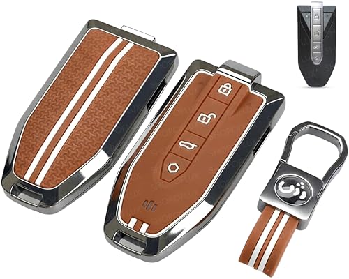 Image of SHOPOFLUX Metal Key Cover Compatible with Mahindra BE 6, XEV 9 EV, XUV 7XO Smart Key (Metal Silicone Brown)