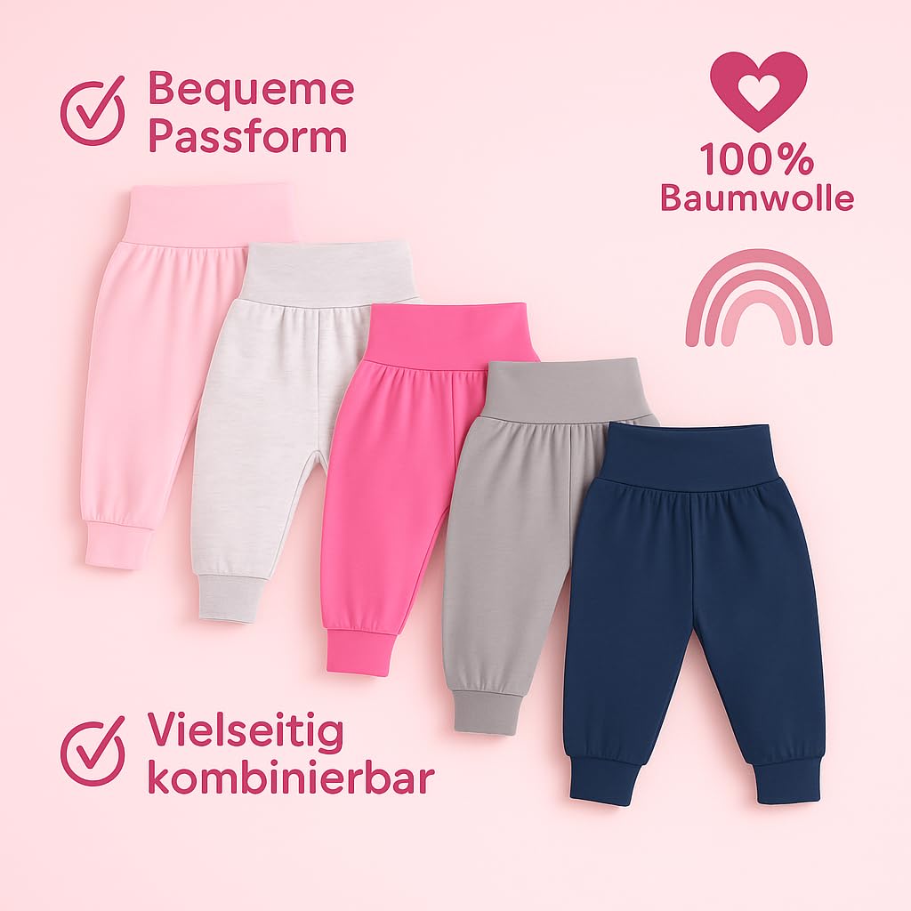LOREZA® 5 Pantalones Bombachos para Bebé Unisex – 100% Algodón – Suaves, Cómodos y Transpirables