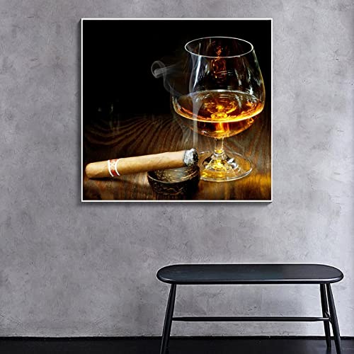 Peinture cigare et whisky 70x70cm affiche moderne sans cadre - 3